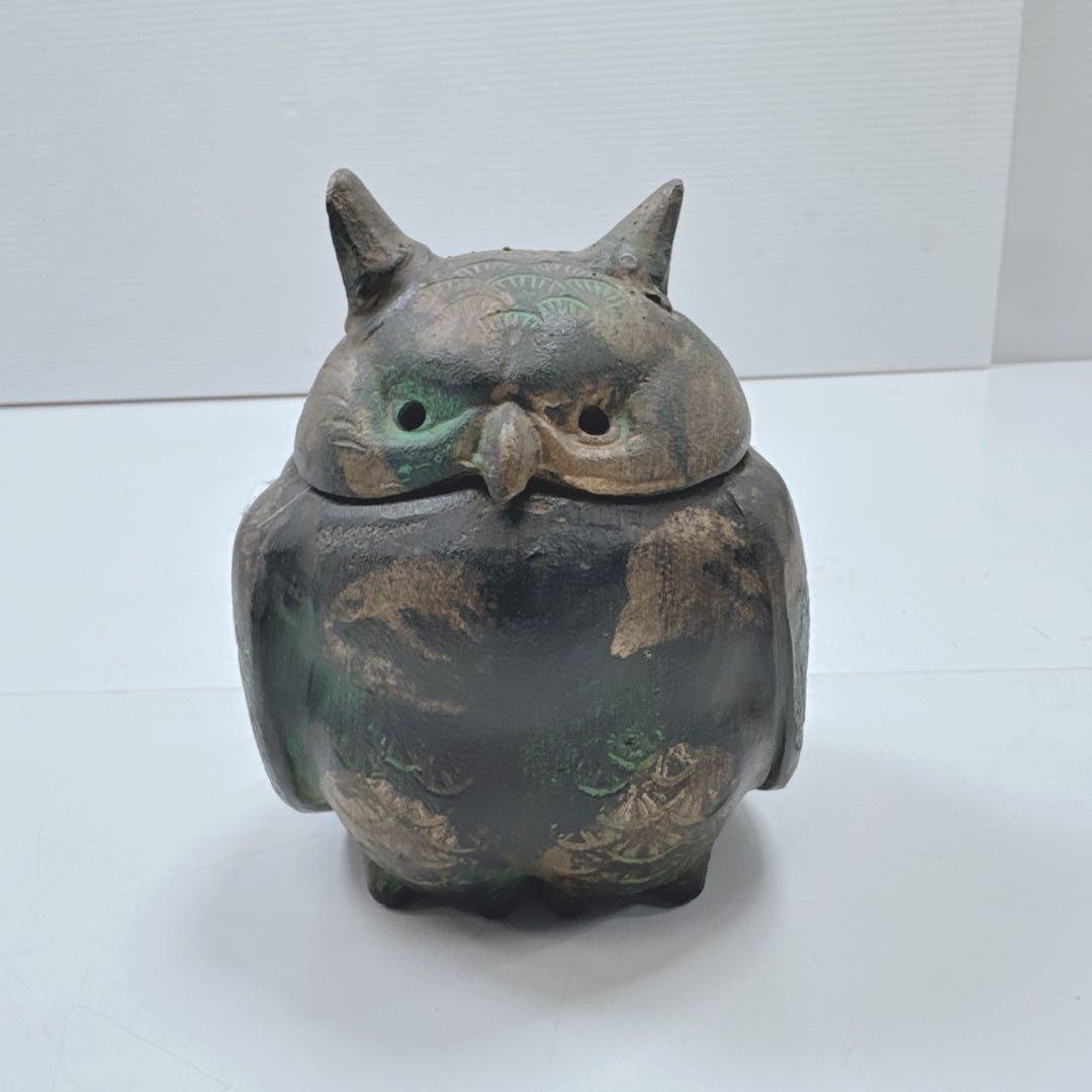 k1580 梟　香炉　鉄器　お香　フクロウ　骨董　レトロ　置物