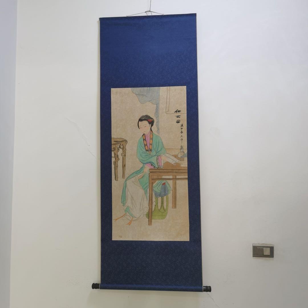 張大千 仕女図 掛け軸 中堂 手描き 中国美術 絵画 書画 人物画 インテリア